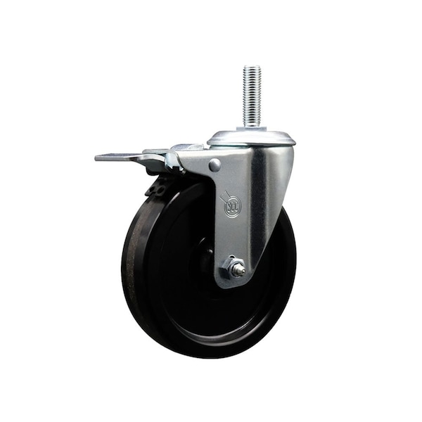 5 Inch Phenolic Wheel Swivel 58 Inch Threaded Stem Caster Total Lock Brake SCC